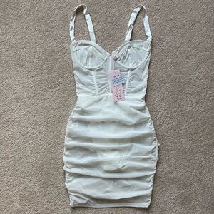 Oh Polly White Ruched Bodycon Dress